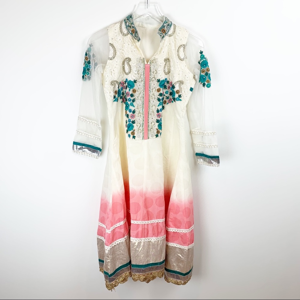 Ombre Metallic Kurta Indian Pakistani Dress - Picture 3 of 16